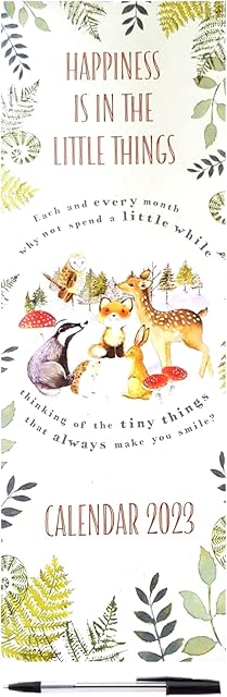 UK Souvenirs And Gifts 2023 Happiness Tall Slim Wall Calendar Inspirational Quotes Wild Animals Birds, Multicoloured