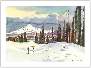 Mt. Thielsen Oregon - Snow Hunters - United Air Lines - Vintage Airline Travel Poster by Millard Sheets c.1958 - Bamboo Fine Art 290gsm Paper (Unframed) 12x16in