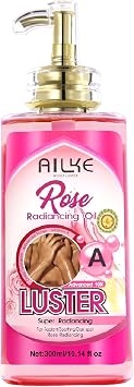 AILKE Brightening Massage Oil, Moisturizing, Nourishing, Firming and Smoothing Skin, for Face, Body and All Skin Types, 10.14 fl oz Rose Radiance Oil