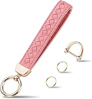 Vista 11 de Llaveros de cuero genuino, llaves de coche de piel de oveja tejidas a mano para mujeres, soporte universal para llavero con rotación de 360 grados