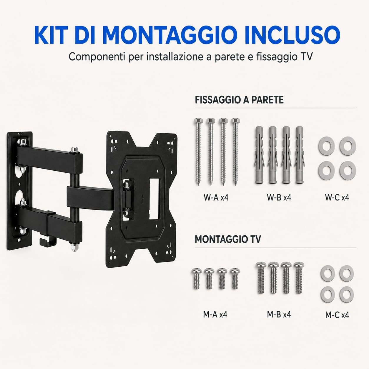 Supporto TV Parete 32-55 Pollici, Staffa TV Girevole ±90° e Inclinabile +3°/-10°, Braccio Estensibile 56-378 mm, VESA 100x100/200x100/200x200, Portata 30 kg, Nero
