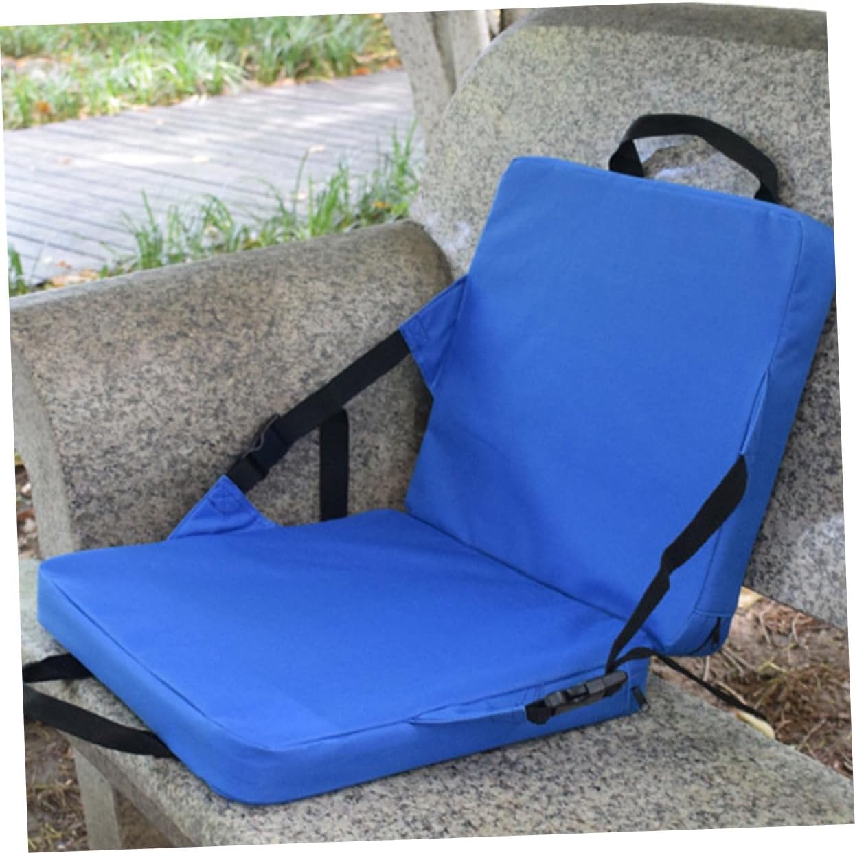 Portable Outdoor Chair Cushion with Back Support Lightweight Oxford Cloth Stadium Seat Pad for Camping Picnic Garden Park Pearl Cotton Sponge Material Blue