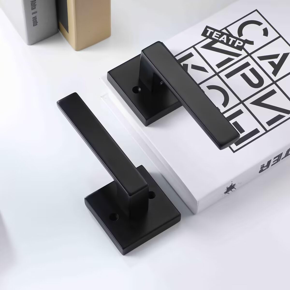 Linkaa Dummy Door Lever Set（Black Dummy,1 Pair（2 Handles） + Toilet Paper Holder with Shelf Oil Rub Bronze （1 Pack）