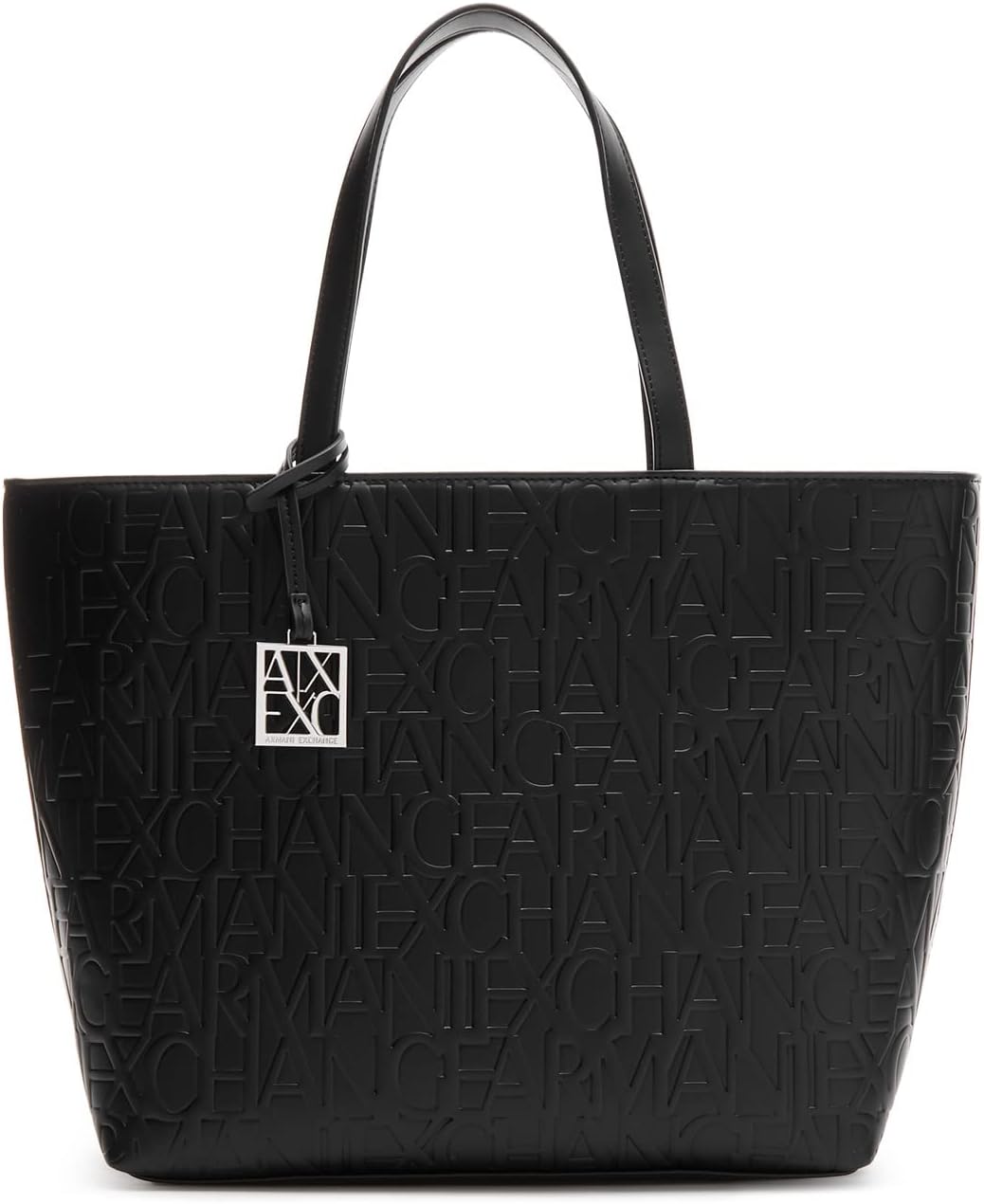 A|X ARMANI EXCHANGE Medium Logo All Over Debossed Shopping Bag, Neroblack, One Size