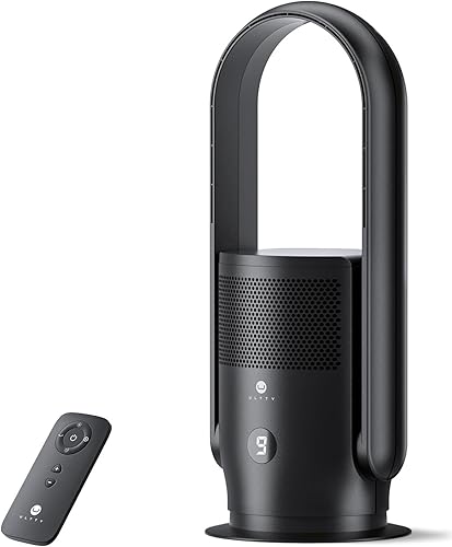 ULTTY Bladeless Tower Fan with Remote, 90° Oscillating Tower Fan with HEPA Filter, Remote, Touch, 8H Timer, 9 Speeds, Powerful Floor Fan for Bedroom