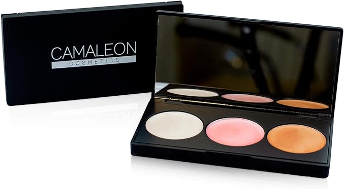 Camaleon Cosmetics - Paleta Iluminadores - 3 tonos - Blanco, Rosa y Bronce - En Crema - 100% Natural - Vegano - 1 Unidad - 7.5g
