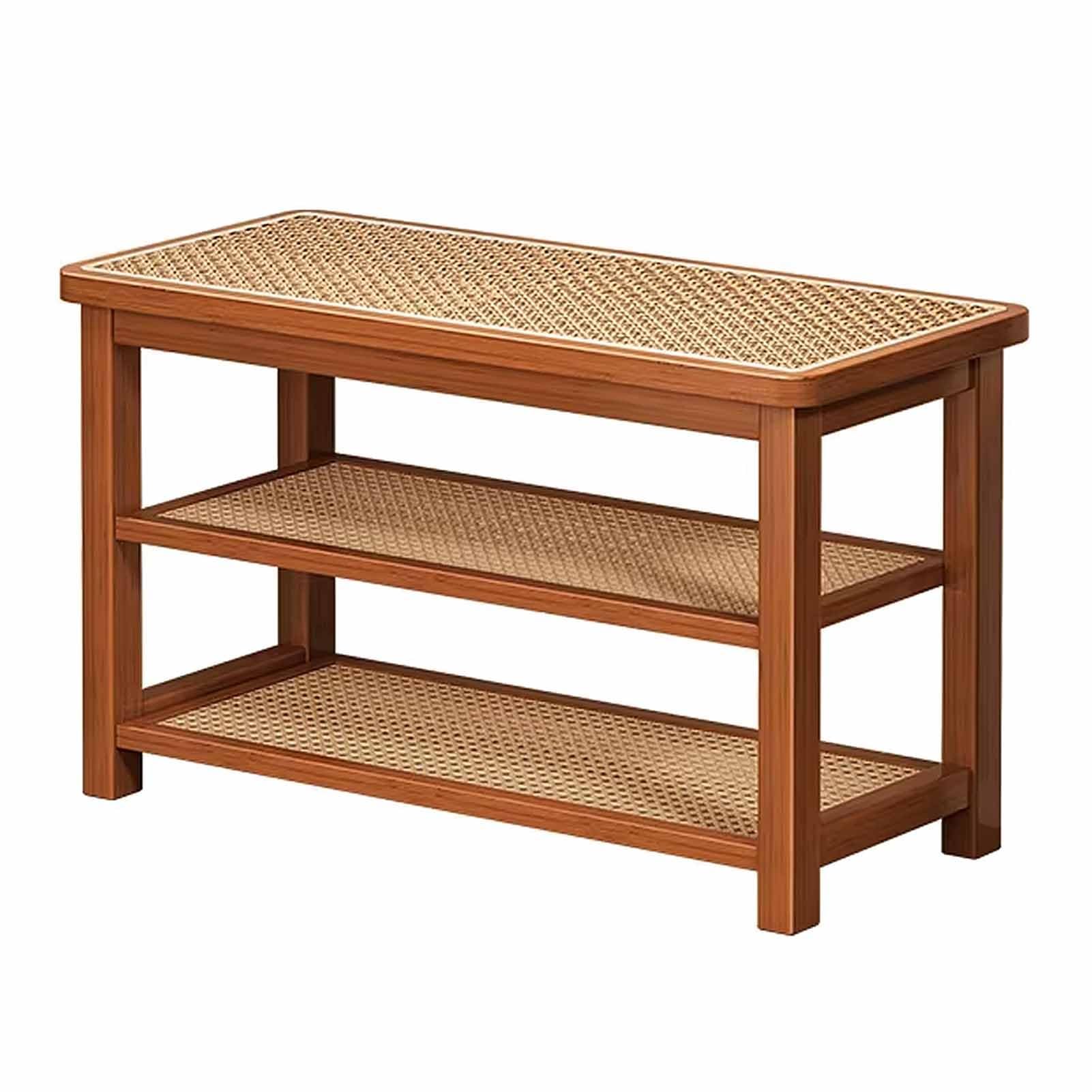 Banc à chaussures en bambou robuste et assise en rotin authentique