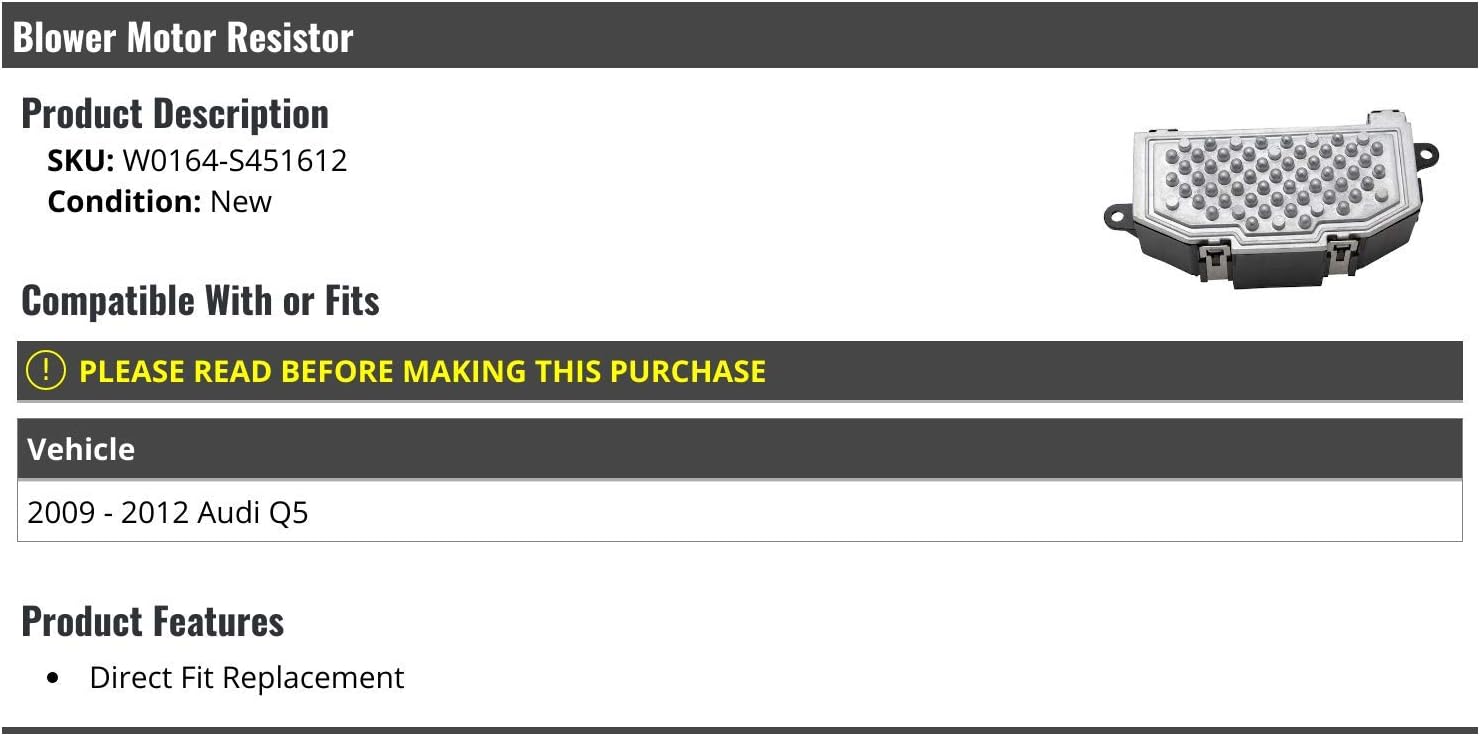 Blower Motor Resistor - Compatible with 2009-2012 Audi Q5