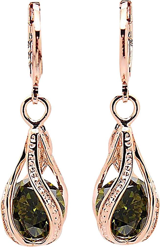 PYRAMID, Women's Classic 18K Rose Gold Plated Plate Dangle Fashion Earrings ER04A, Green