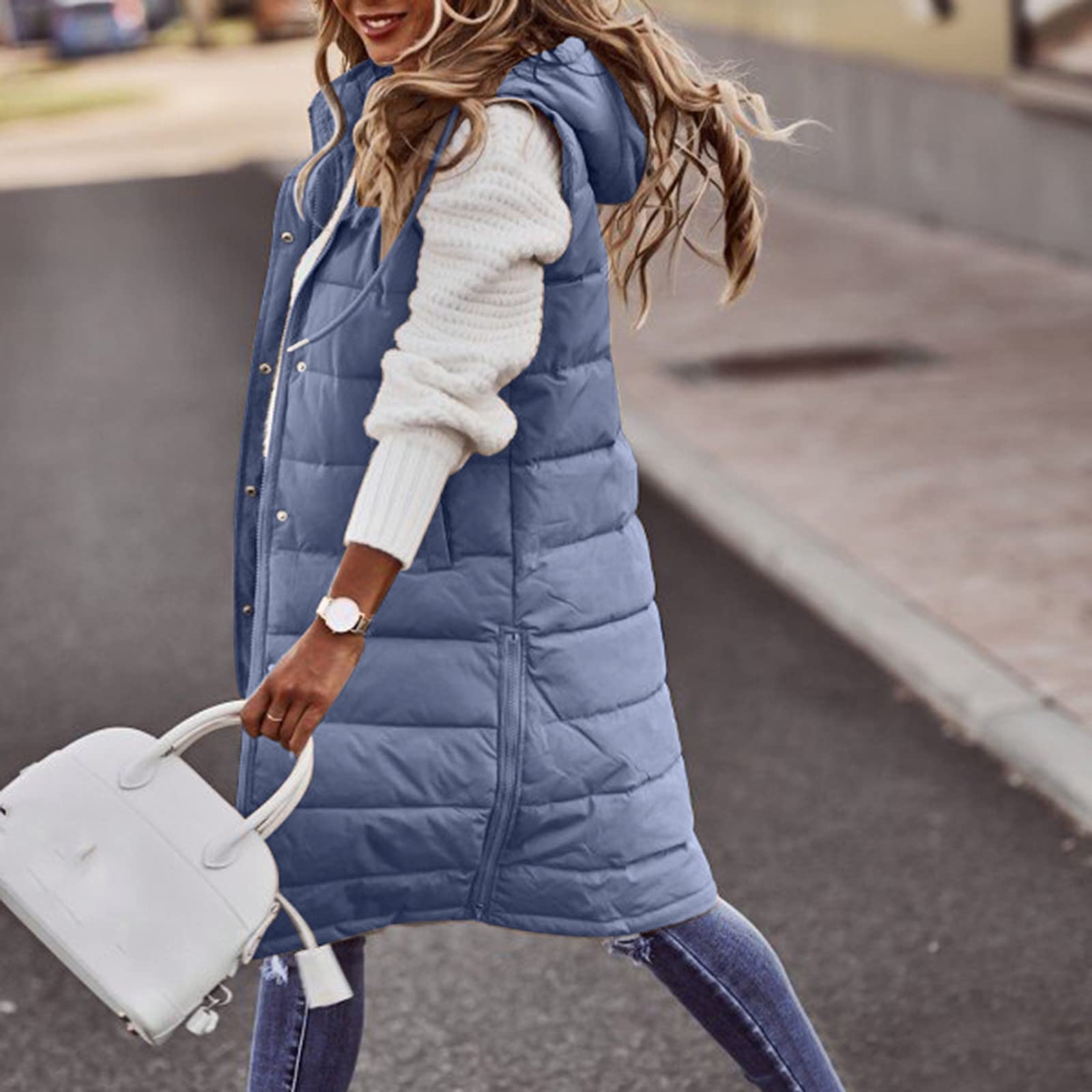Chaleco acolchado largo sin mangas para mujer, abrigo de invierno, chaleco con capucha, chaqueta acolchada para exteriores, chaqueta acolchada de color sólido, chaqueta de invierno, chaqueta