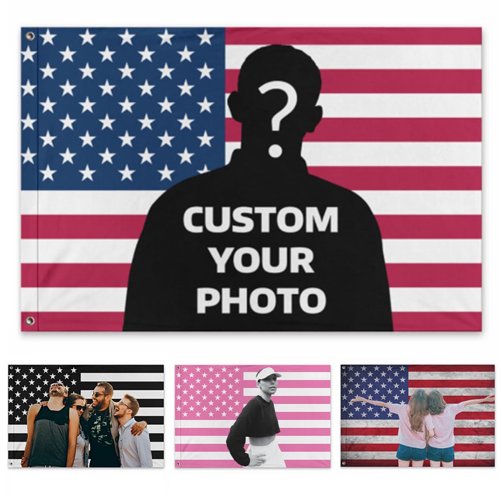 Custom American Flag with Your Photo, Personalised Customisable Flag 2X3FT/2.5X4FT/3X5FT/4X6FT Classic, Retro, Pink, Black & White Style Design - Suitable For Clubs, Bedrooms, Parties, Events