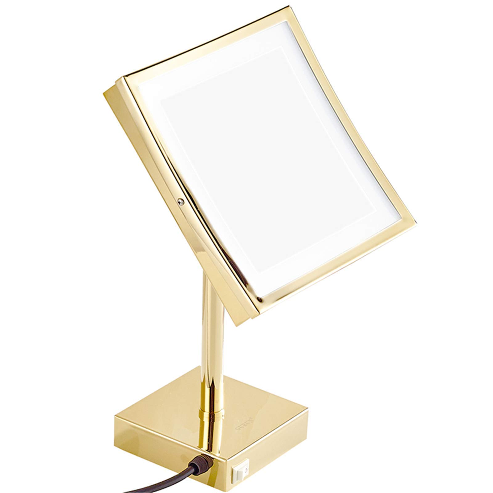 CFGJerWR Wall-mounted cosmetic mirror, 8-Inch Brass Illuminated Makeup Mirror with Light and 3X Magnification Countertop Vanity(Gold)