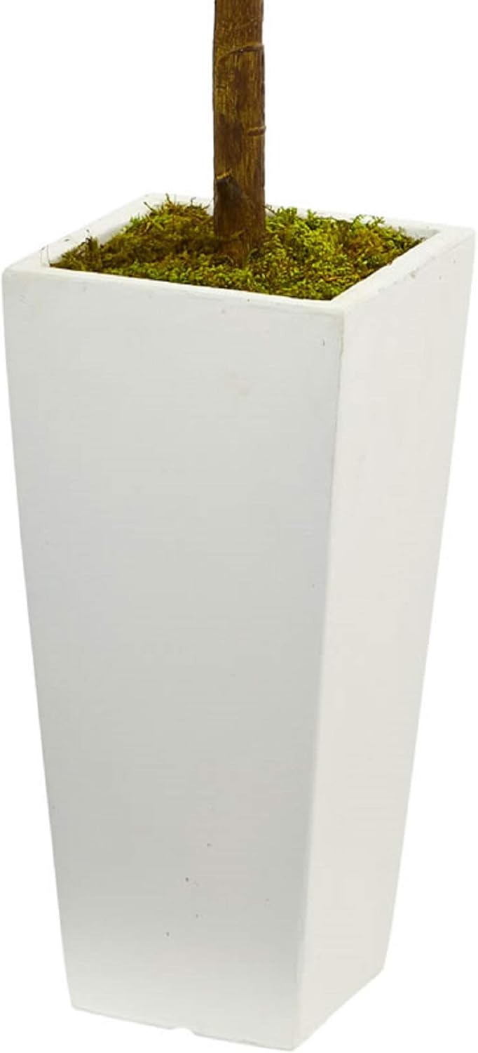 Nearly Natural 4ft. Fiddle Leaf Artificial Tree in White Tower Planter