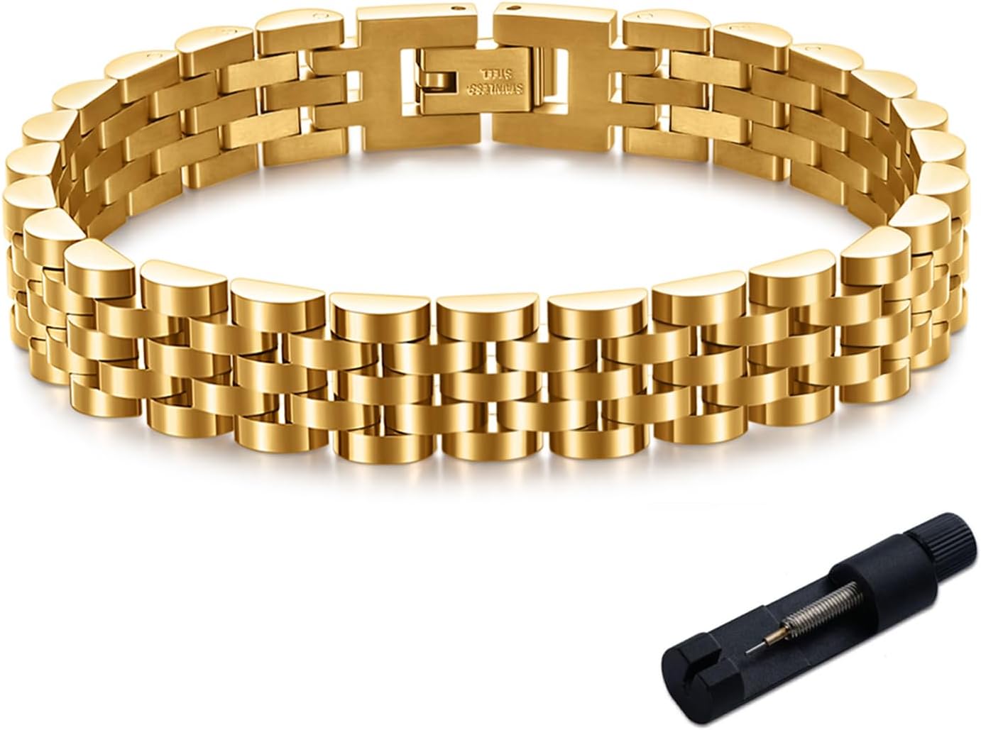 MYNENEY 10mm mens stainless steel bracelet Watch link chain bracelet for men Silver/Gold/Black-7.48/7.68/8.27 Inch Length Classic men Jewelry