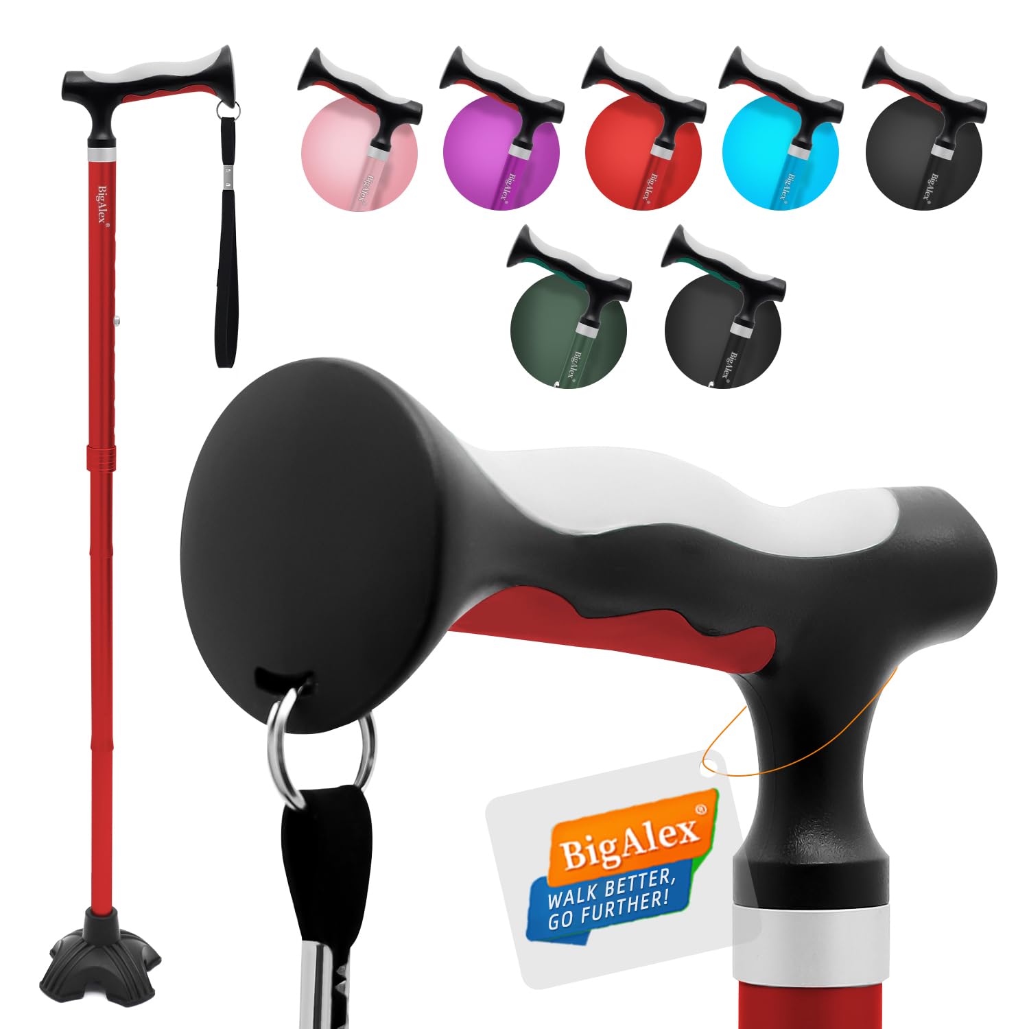 BigAlex Lightweight Collapsible Walking Cane with Soft Comfortable TPR Handle for Seniors and Elderly Adults, Larger Handle for Comfort, Adjustable Support Stick, Portable Travel Aid for Men & Women