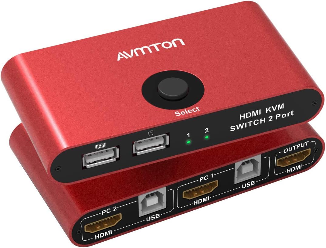 AVMTON HDMIKVMSwitch, 2 Anschlüsse, Aluminium, rot, KVMSwitch, HDMI
