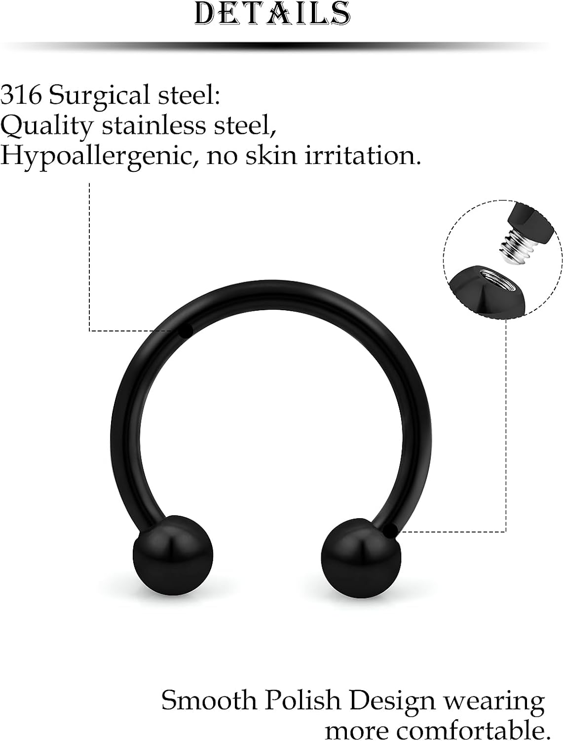 14G Septum Nose Rings Eyebrow lip Rings Lobe Earrings Hoop 316L Surgical Steel Cartilage Helix Tragus Rook Daith Earrings Hoops Piercing Jewelry for Women Men 8mm 10mm 12mm 14mm 16mm 19mm