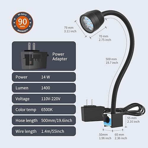 Miniatura 3 de Luz magnética, luces magnéticas de torno de 14 W, IP66 impermeable, luces de máquina LED de 1400 lúmenes para torno de iluminación, fresadora,