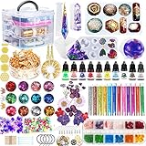 Resin Mold Kit for Beginners - 125PCS Contains Resin Orgone Chakra Pyramid Mold, Earring Necklace Mold, Color Resin Ink, Resin Glitter, Gold Foil, Dry Flowers and Crystal Stones for Epoxy Resin Making