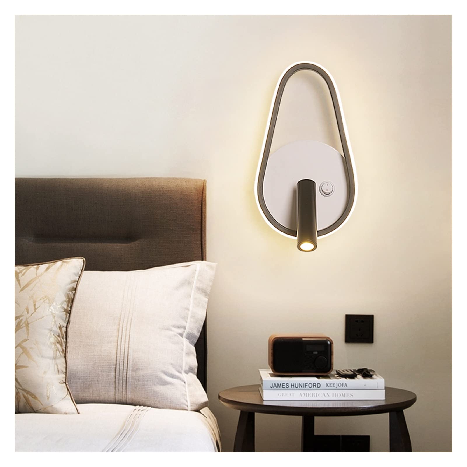ZXTIIEUF Wall lamp Bedside Lamp Modern Led with Switch Compatible with Bedroom Reading Light Round Square Shape Fixture Pendant Ceiling Fixtures