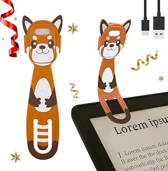 Rechargeable Kids Book Light, Cute Bookmark Reading Light for Kids, Dimmable Portable LED Book Light for Reading in Bed, Eye-Caring Bedtime Reading Lamp for Children & Travel, Brown