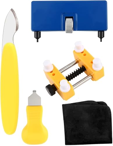 ALANES Watch Repair Tool Kit Adjustable Case Opener Holder with Stainless Steel Pry Bar and Cleaning Cloth