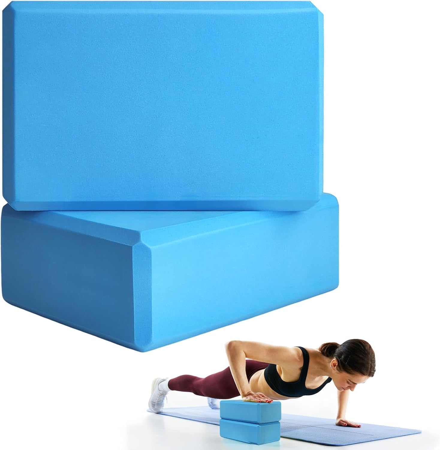 Yoga Blocks Set of 2, High Density Foam Yoga Brick, Non-Slip Lightweight Exercise Blocks for Yoga, Pilates, Stretching, Meditation, Balance, Fitness & Home Workout (9 x 6 x 3 Inch)-image-26