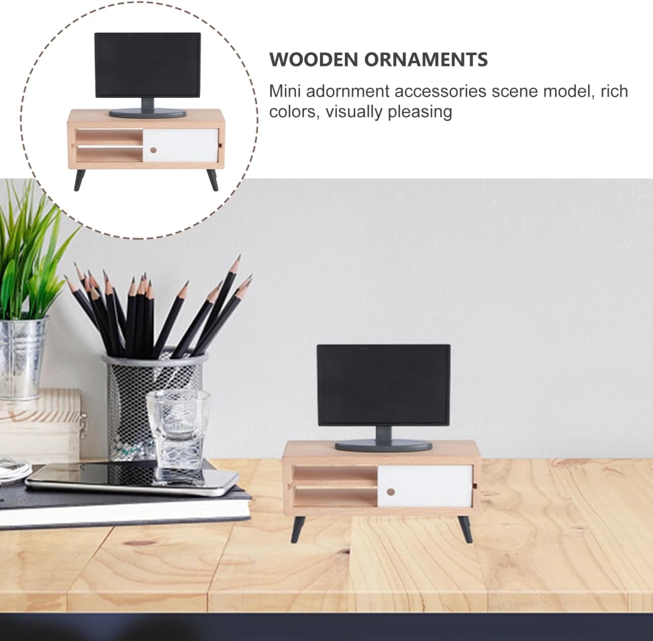 Dollhouse Miniature TV and Cabinet Set, 1:12 Scale Modern Tiny Living Room Furniture Storage Stand Diorama Background for Action Figures