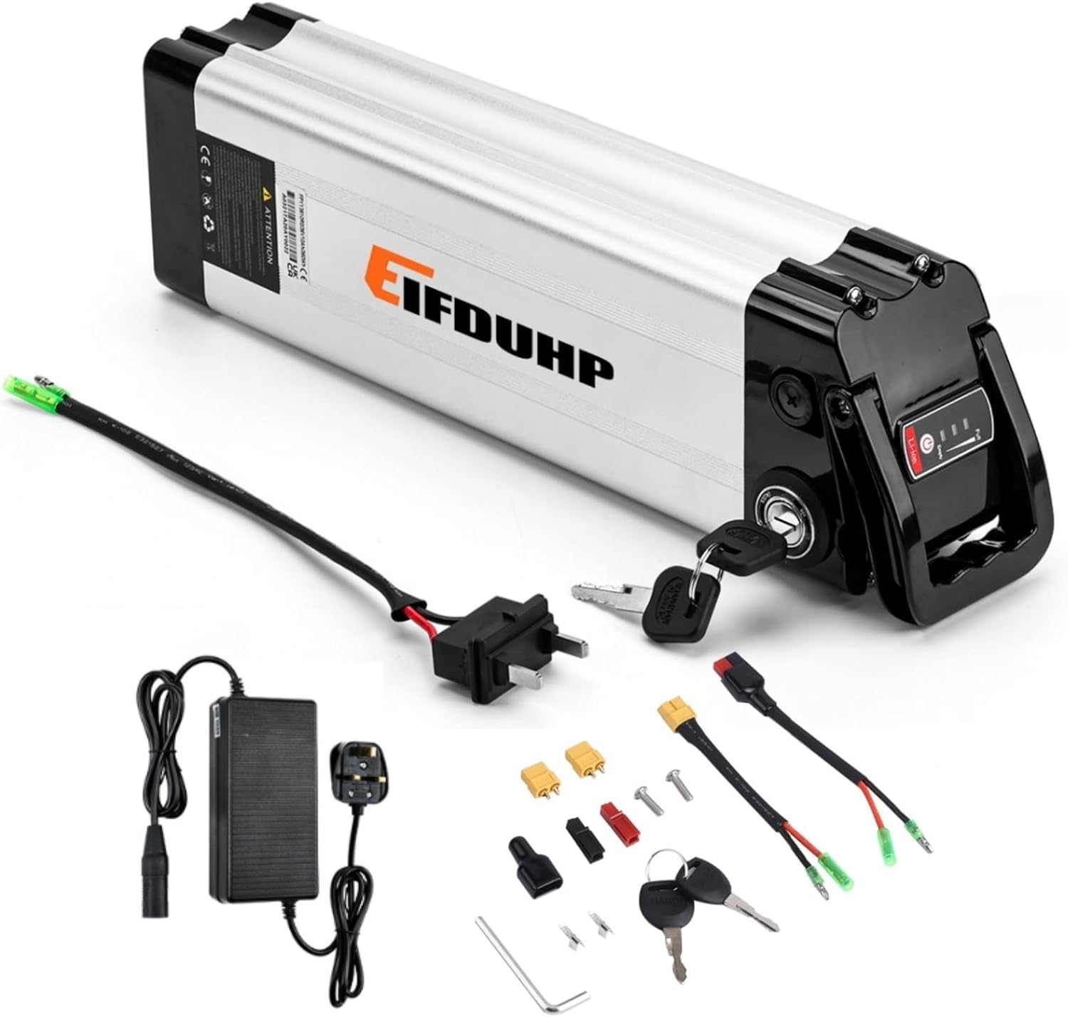 EIFDUHP Folding Electric Bike Battery 36V 10AH/15AH, Ebike Battery Replacement Removable Lithium Bicycle Battery with Charger for 350W 250W 200W Motor (36V 10AH,2Pin Discharge Port)