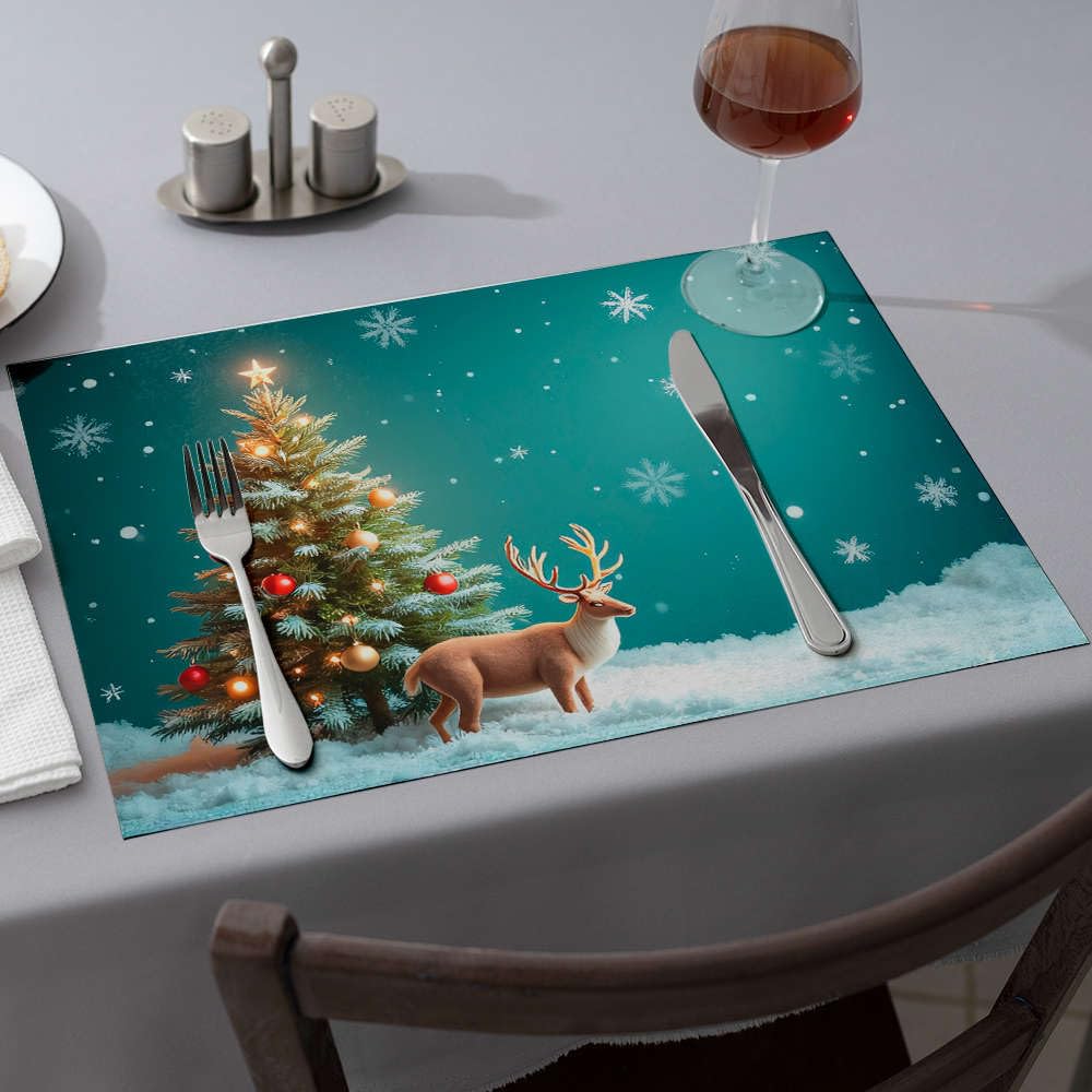 Cadeaux dorés pour filles lot de 6 sets de table de Noël motif sapin et renne féerique
