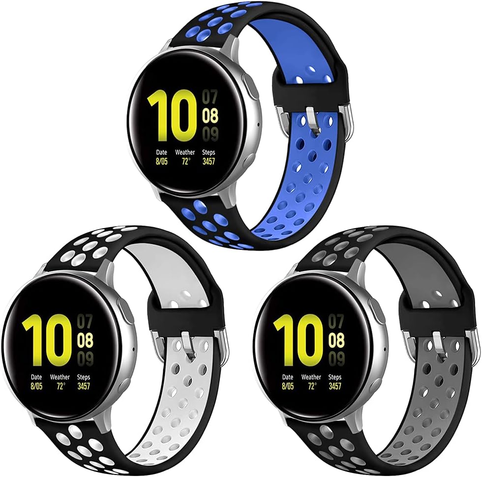 NAHAI 3 Pack Compatible with Samsung Galaxy Watch Active 2 Bands 40mm 44mm/ Active/Galaxy Watch 3 Band 41mm/Watch 4, Galaxy Watch 42mm Band, Soft Silicone Replacement Wristband for Women Men, Small