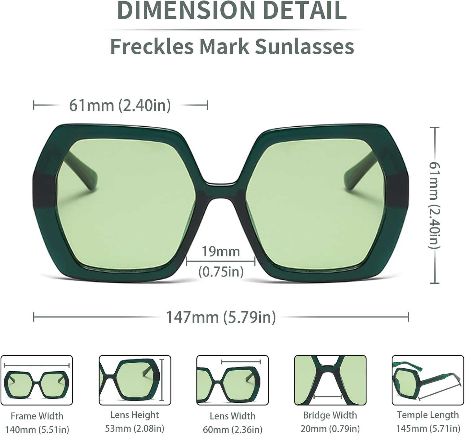 Freckles Mark Thick Hexagonal Retro Sunglasses for Women Trendy 60s Vintage Sun Glasses Oversized Classic Shades - Image 6