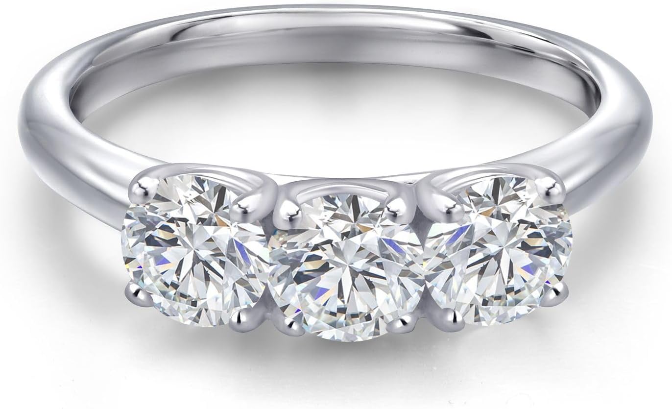 Gem Stone King 1.50 Cttw Lab Grown Diamond 3-Stone Engagement Ring For Women | 925 Sterling Silver | Round 5MM | Gemstone April Birthstone | DEF Color | VVS-VS Clarity - Image 3