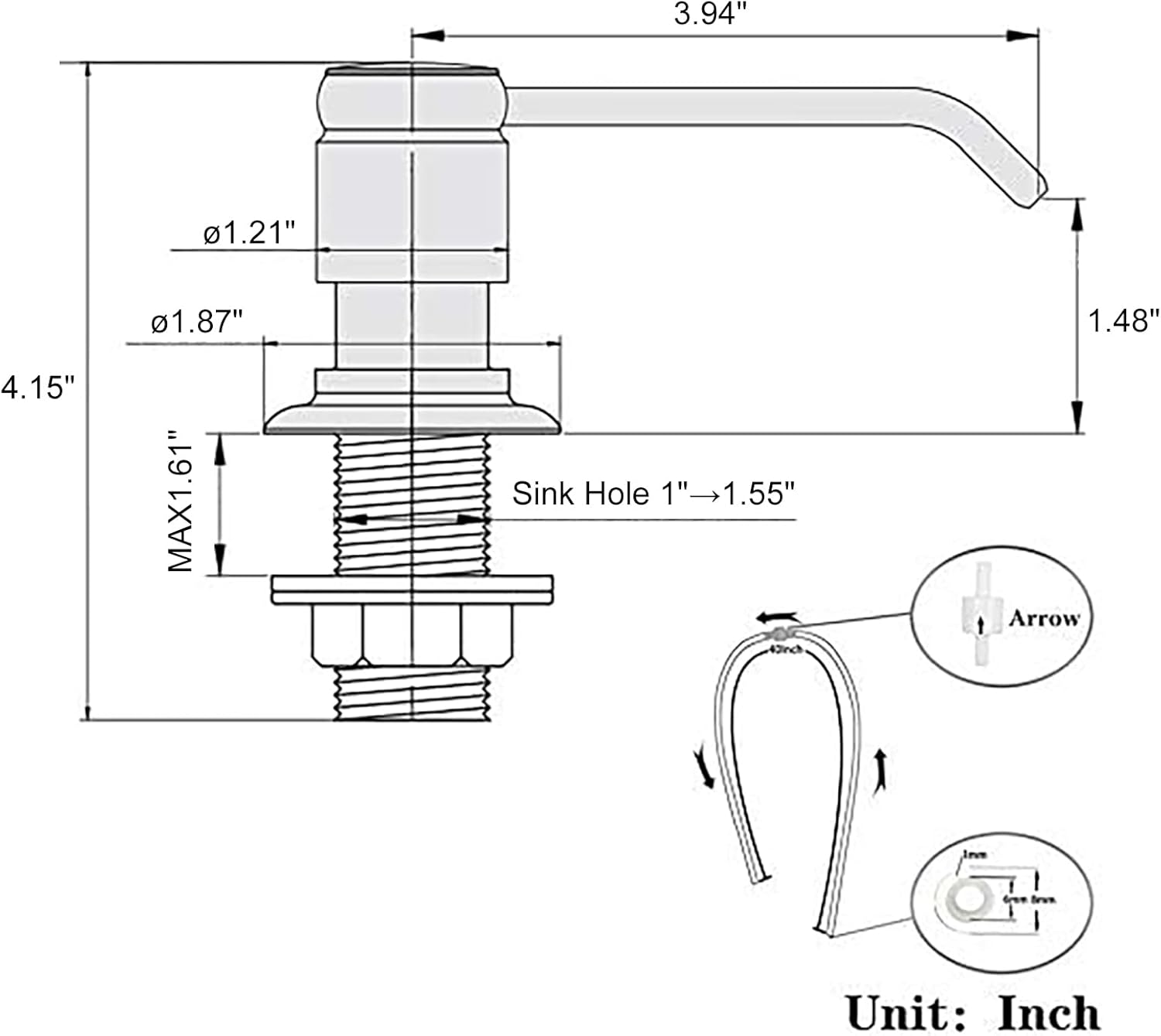 Gagal Soap Dispenser (Matte Black) and Extension Tube Kit for Kitchen Sink, Complete Brass Pump with 40" Silicone Tube Connect to The Bottle Directly, Say Goodbye to Frequent Refills - Image 7