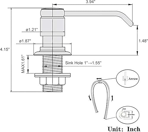 Miniatura 6 de Gagal Dispensador de jabón para fregadero de cocina (oro cepillado) y kit de tubo de extensión para fregadero de cocina, cabezal completo de latón