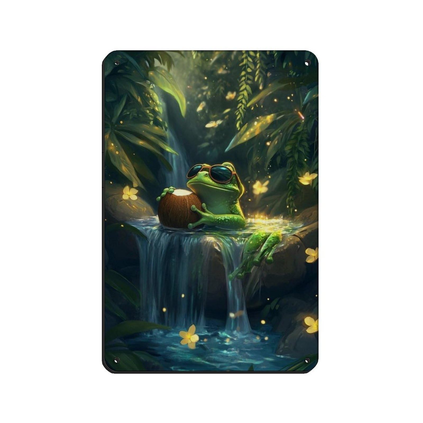 Lxwnze 20L X 30W Cm Frog In Sunglasses With Coconut Tin Sign Vintage Metal Pub Club Cafe Bar Home Wall Art Decoration Poster Retro 8X12inch(20X30cm)
