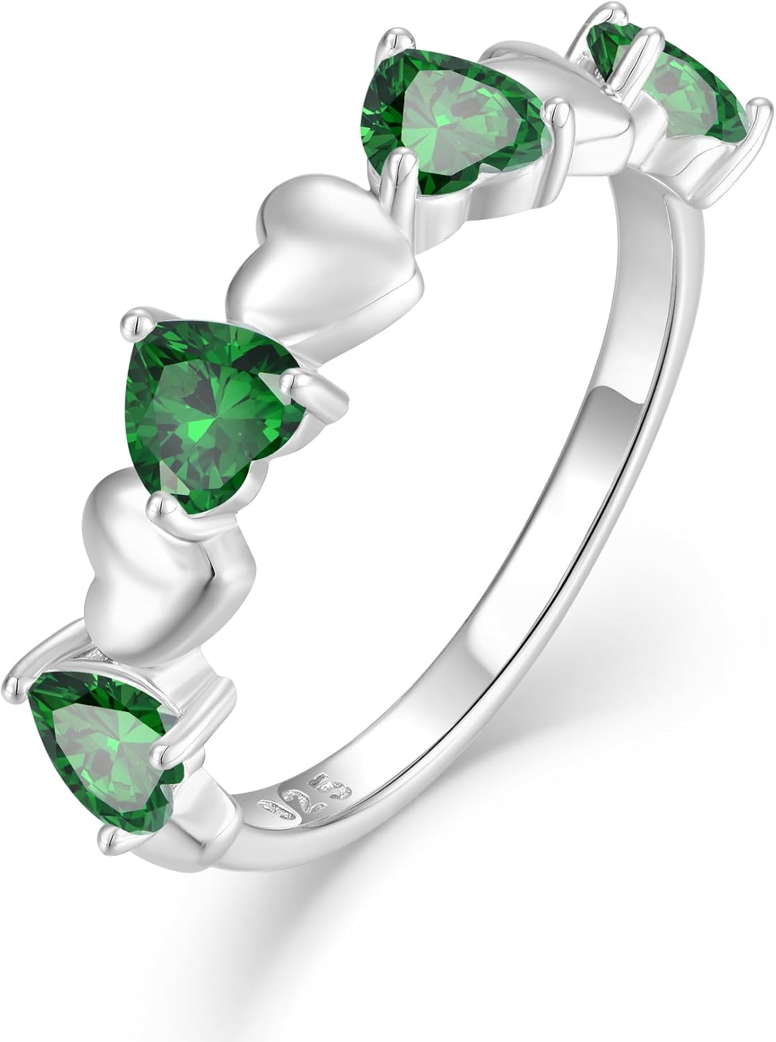 Stacking Ring for Women 925 Sterling Silver Heart Birthstone Cubic Zirconia Stacked Rings Eternity Wedding Band Anniversary Jewelry Gift Size 5-10