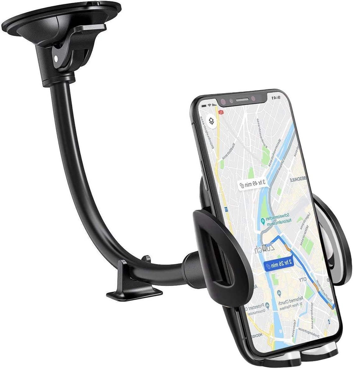 Phone Mount for Car, Flexible Long Arm Car Mount [Strong Suction Anti-Shake Stabilizer] Cell Phone Holder for Car Windshield, Compatible with iPhone, All Smartphone