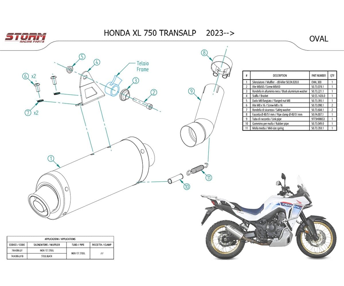 Terminale di Scarico Moto Oval Storm Acciaio Inox Compatibile Con Honda XL750 TRANSALP 2023 > 2026