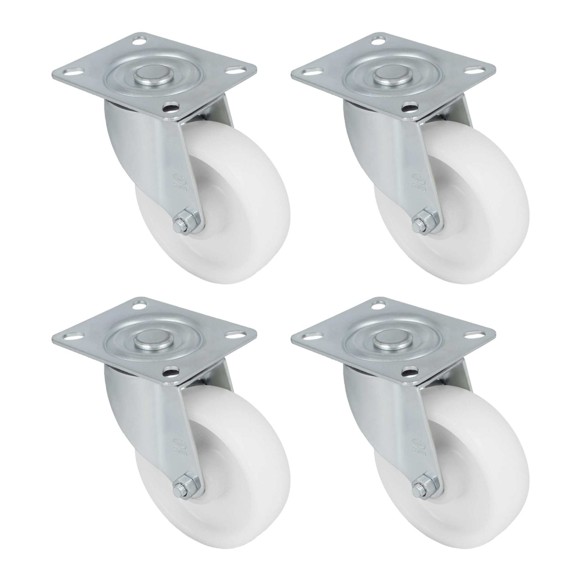 Amig - Set 4 Ruote Girevoli con Piastra Metallica | Ø 125 x 38 mm | Peso Massimo 230 Kg | Per Spostare Mobili Pesanti | Cuscinetti a Rulli | Nucleo in Nylon | Colore Bianco