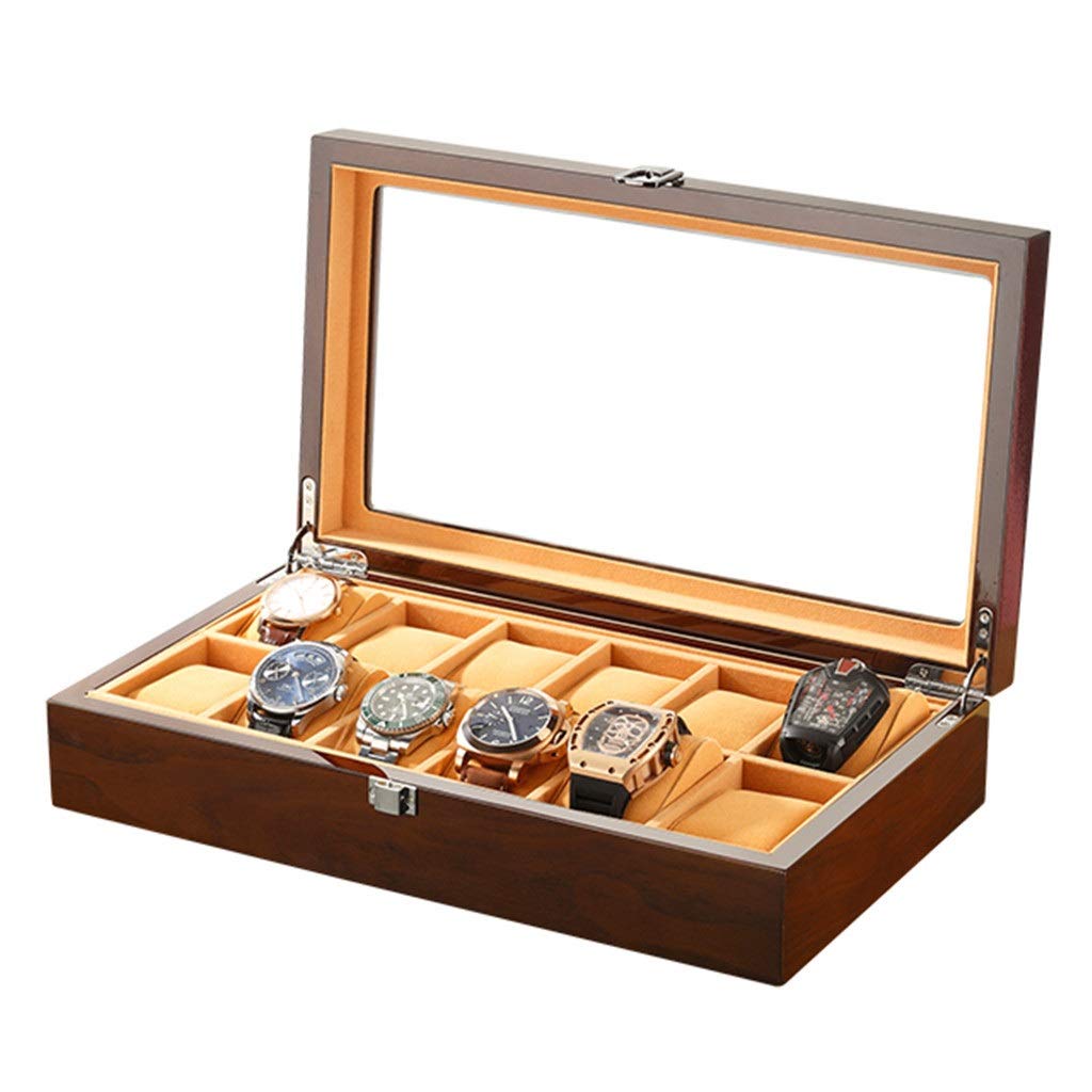 Boîte de rangement de montre en bois 12 fentes : support affichage montre homme mécanique noir
