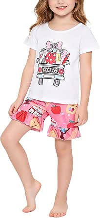 Toddler Girls Back to School Pencil Outfit Set - Ruffle T-Shirt Dress and Pants, 3-8 Years