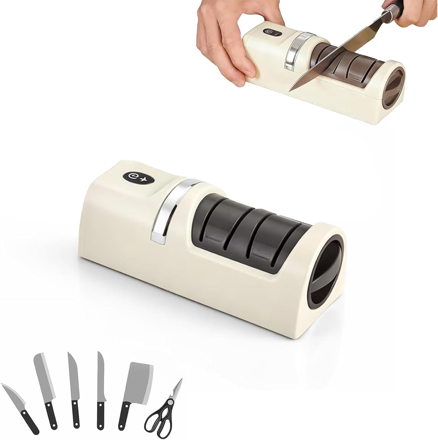 Rechargeable Electric Knife Sharpener with 2-Stage Diamond Abrasives, Portable Home Use Knife Sharpener Electric for Kitchen, Fruit, Chef & All-Purpose Knives