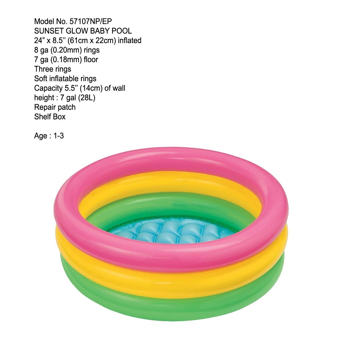VWretails® Sunset Glow Pool - Soft Inflatable Baby Pool Bath Water Tub for Kids (Multicolored) (24 inch Diameter X 8.5 inch Height) 2