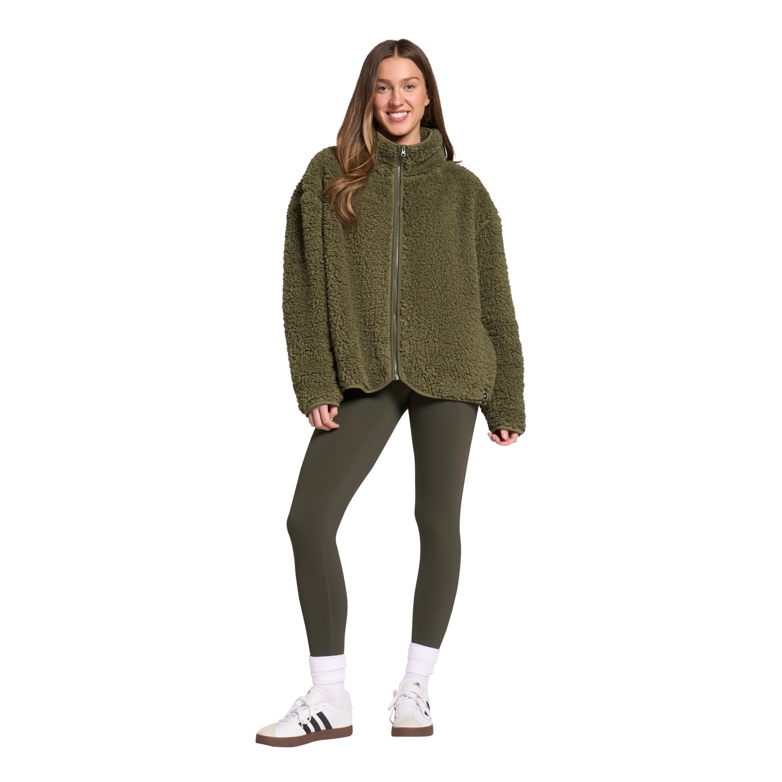 Ohs Women's Khaki Teddy Fleece Jacket Fleece Jackets Full Zip Soft Cosy Warm Winter Sweatshirt Long Sleeve Casual Jackets Top For Travelling Outdoor Hiking, - S/M