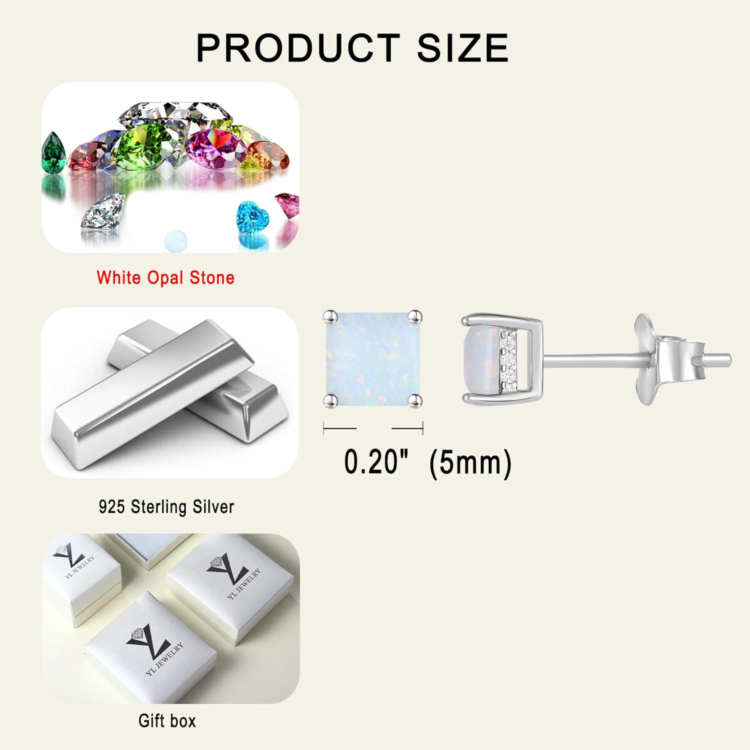 YL Solitaire Square Earrings 925 Sterling Silver Stud Earrings 4-8 MM Princess Cut Birthstone Jewelry for Women - Image 7