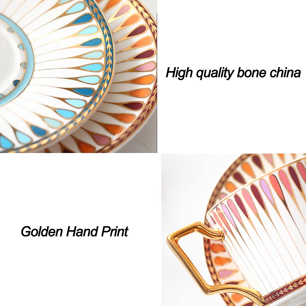 Untertassen und Löffel, Keramikbecher, Teetassen- und Untertassen-Sets 7,4 Unzen, goldene Handdruck-Teetasse mit Untertassen-Set und Tasse und Keramik-Untertassen-Set for Kaffeespezialitäten, Latte, C