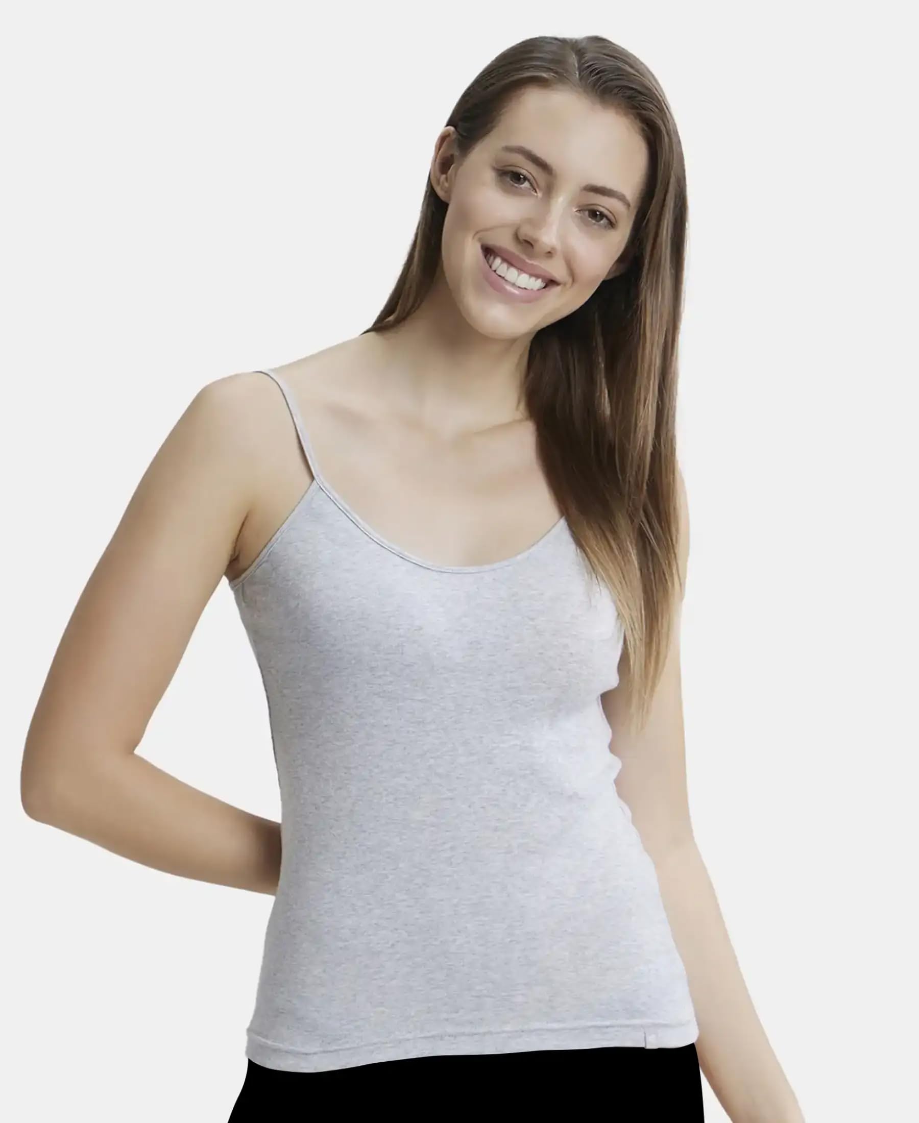 Jockey Women's Super Combed Cotton Rib Camisole with Adjustable Straps and StayFresh Technology_Style_1487_Steel Grey Melange_L