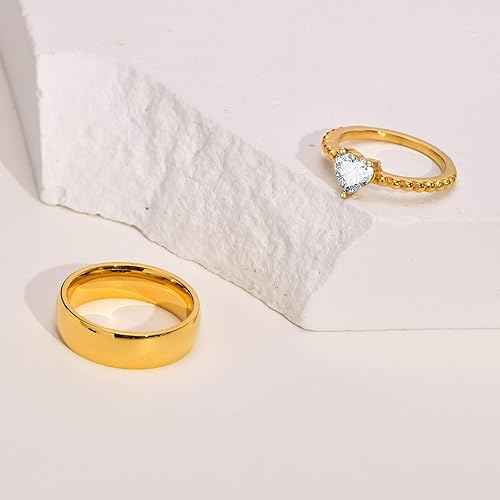 Miniatura 5 de Juego de anillos de compromiso personalizados a juego para parejas de acero inoxidable oro anillos de boda para él y ella anillos de pareja grabados