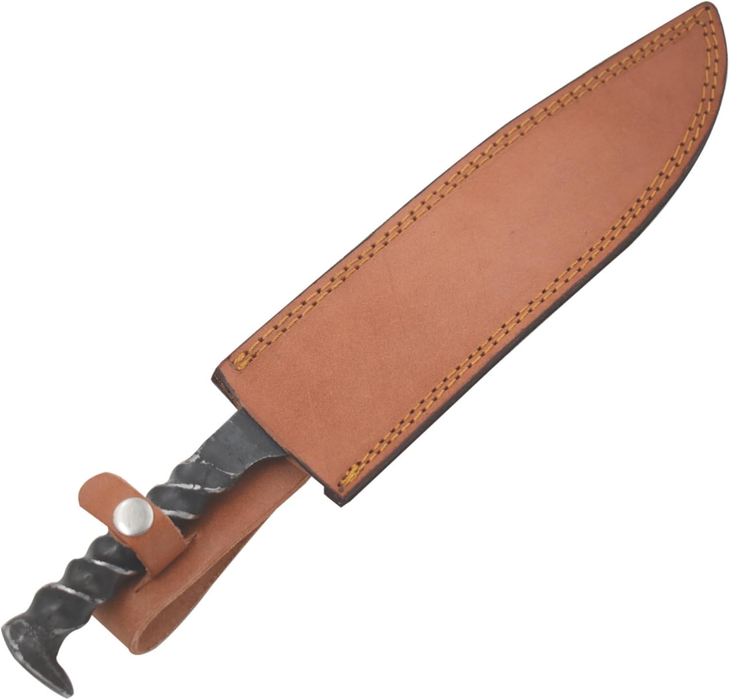 Handmade Railroad Spike High Carbon Steel Blade Fix Blade Hunting Outdoor Knife with Leather Carrying Case